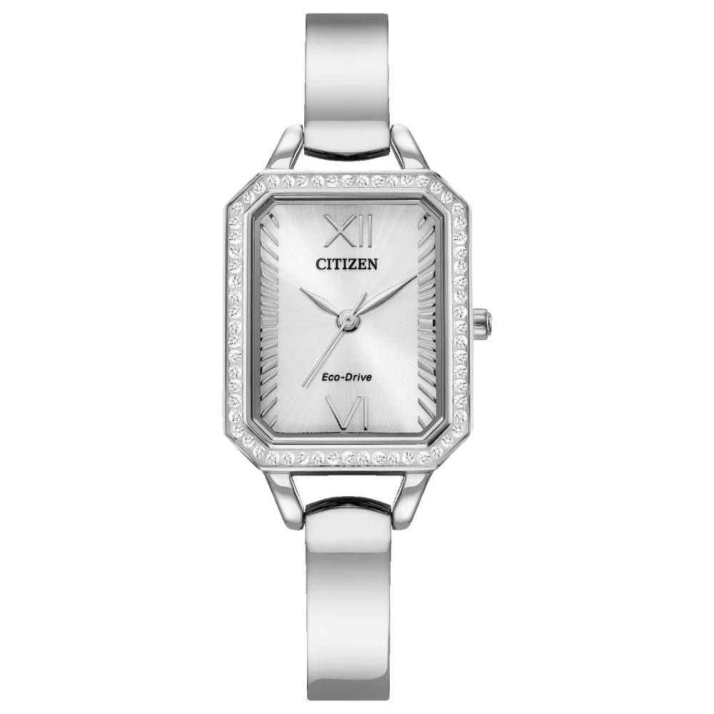 Montre Citizen® Silhouette Crystal pour femme en argent avec cadran rectangulaire