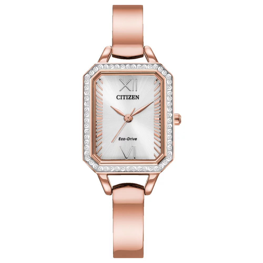 Montre Citizen® Silhouette Crystal pour femme en or rose avec cadran rectangulaire
