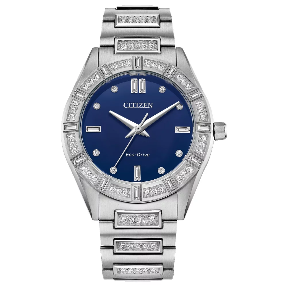Montre Citizen® Silhouette Crystal pour femme en argent avec cadran bleu rond (26 mm)