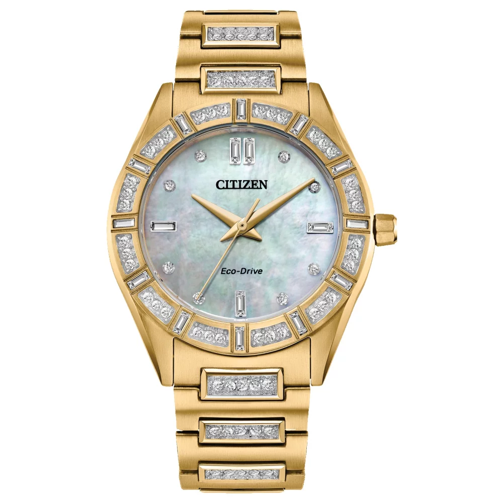 Citizen® Silhouette Crystal Women's Gold Watch w/Mother Of Pearl Dial