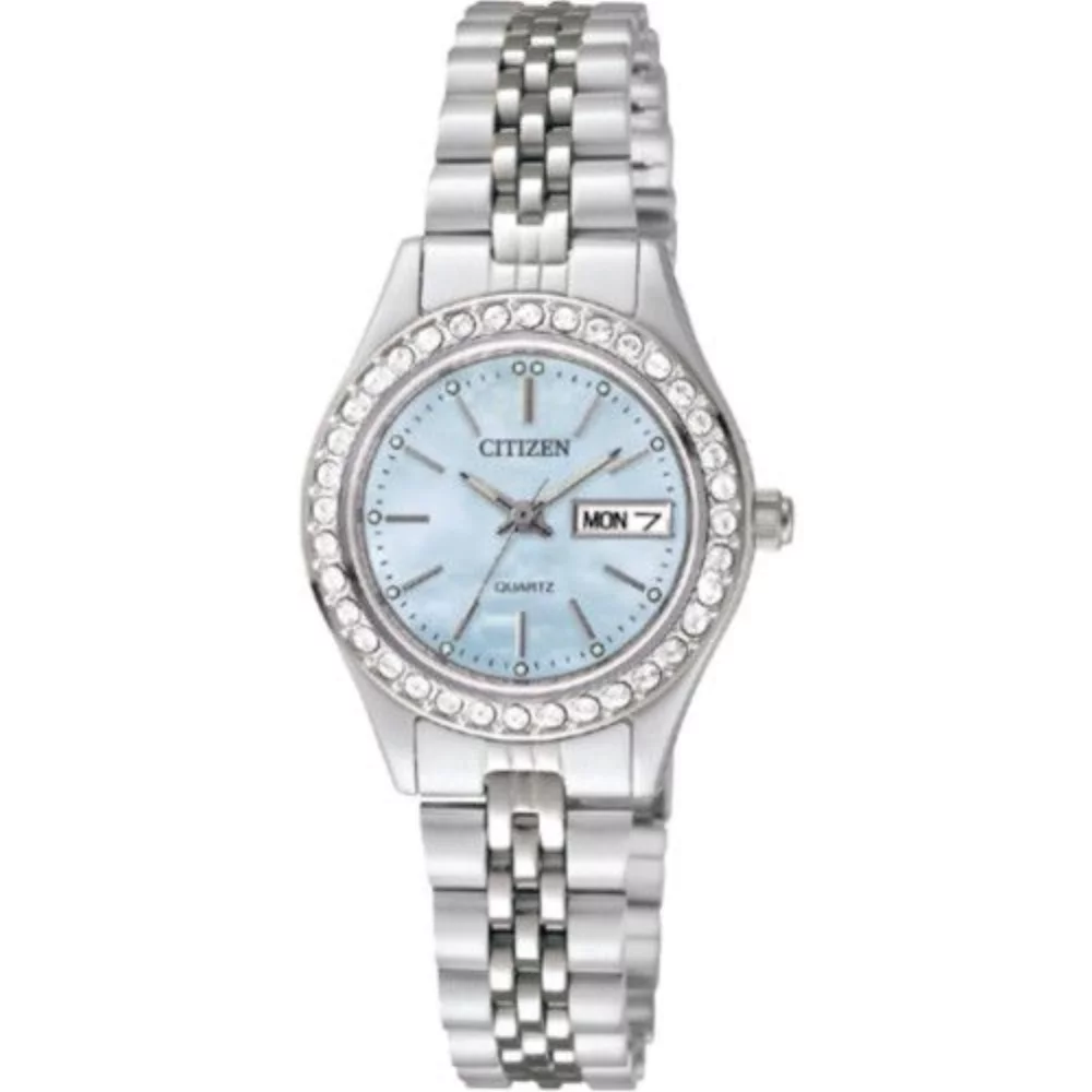 Citizen® Women's Stainless Steel Watch w/Round Mother-of-Pearl Dial & Crystals