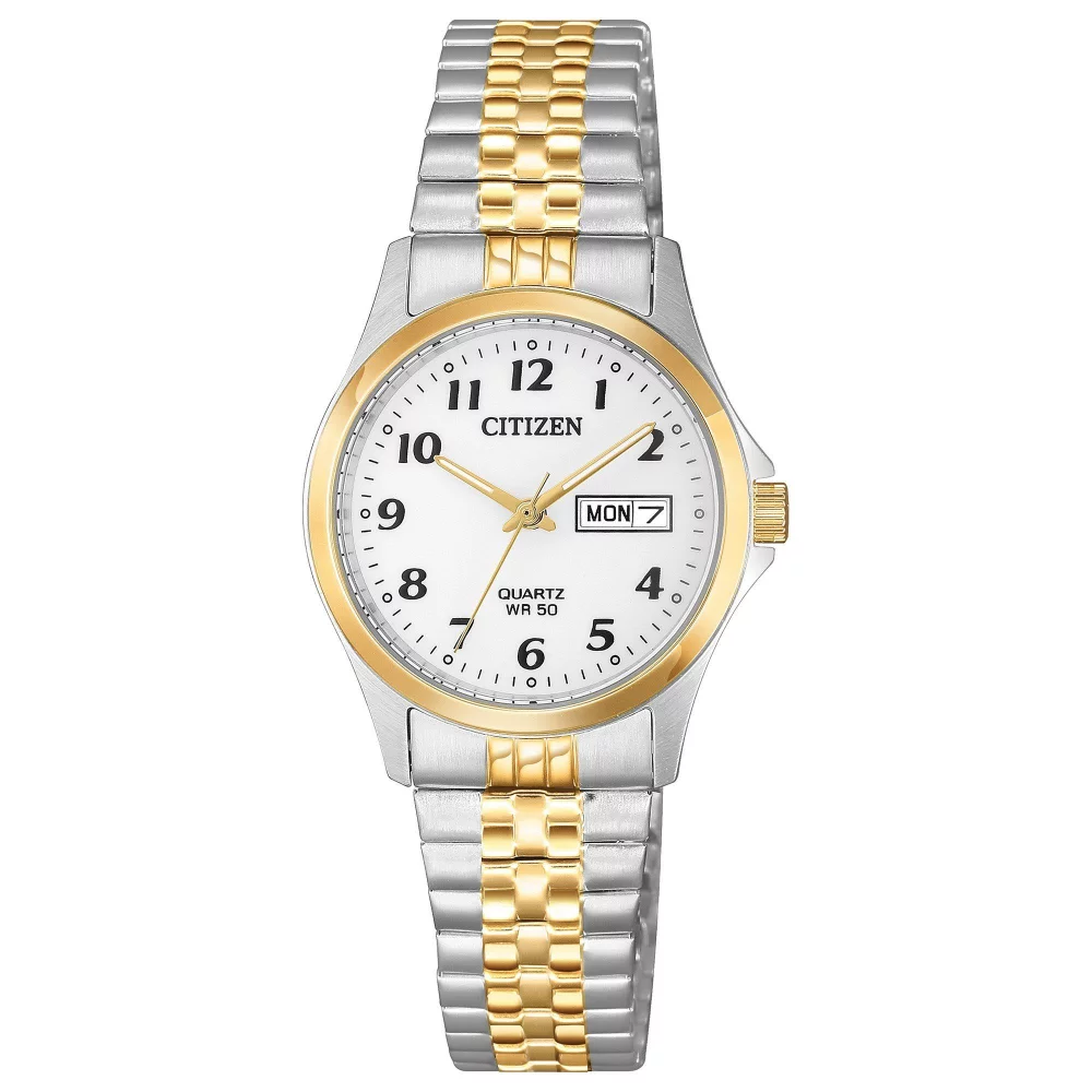 Montre Citizen® pour femme en acier inoxydable bicolore avec mouvement à quartz et cadran blanc rond (26 mm)