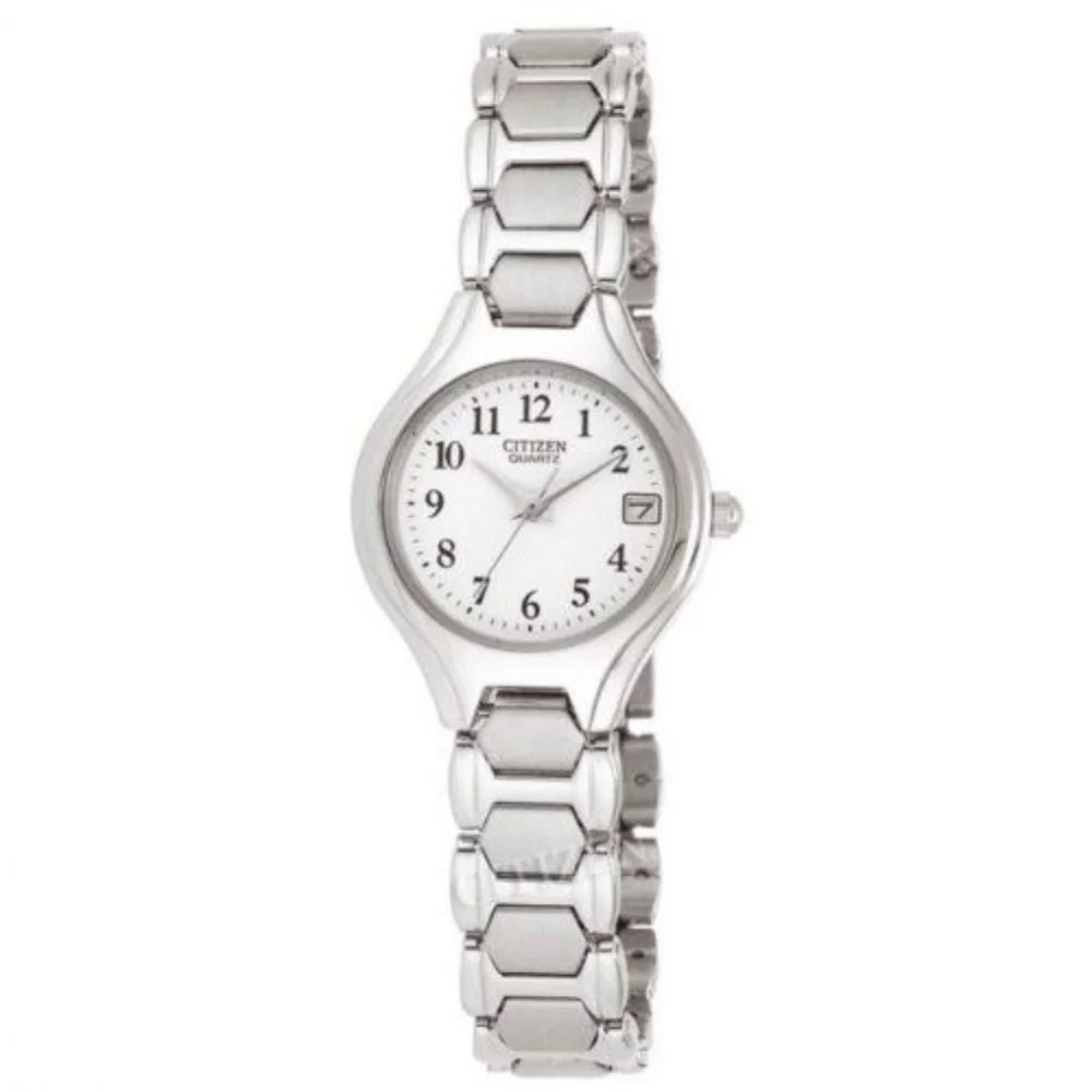 Montre Citizen® pour femme en acier inoxydable avec cadran rond blanc