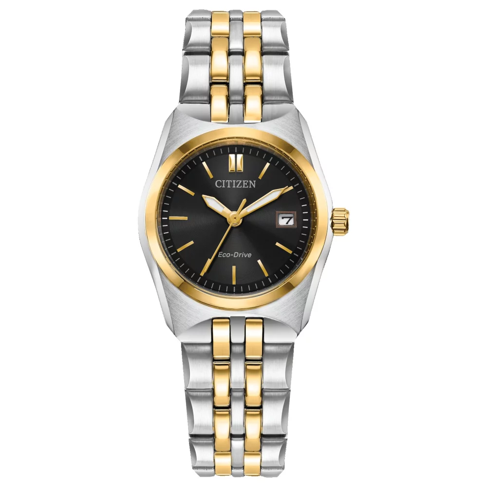 Montre Citizen® Corso Collection pour femme en deux tons avec cadran noir rond