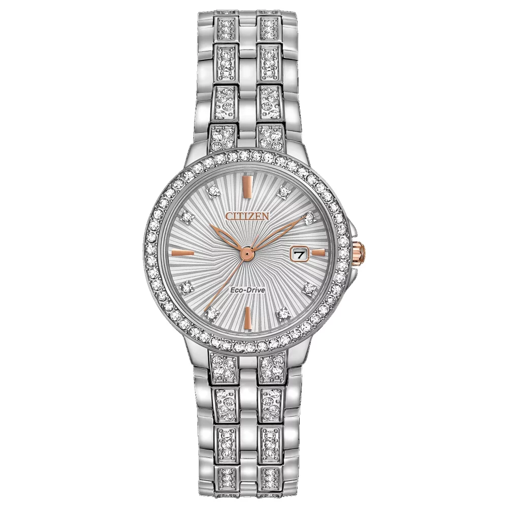Montre Citizen® Silhouette Crystal pour femme en argent avec cadran à motif