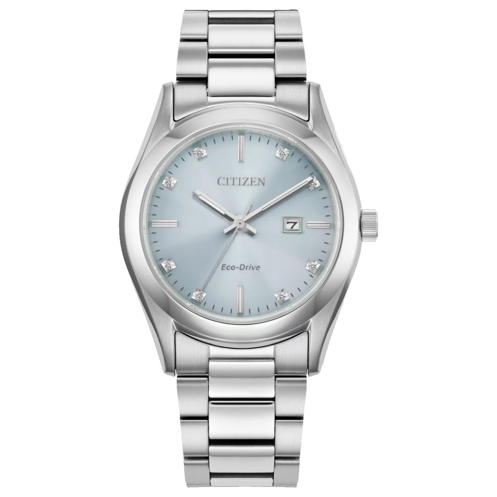 Montre de luxe sportive Citizen® pour femmes en argent avec des diamants