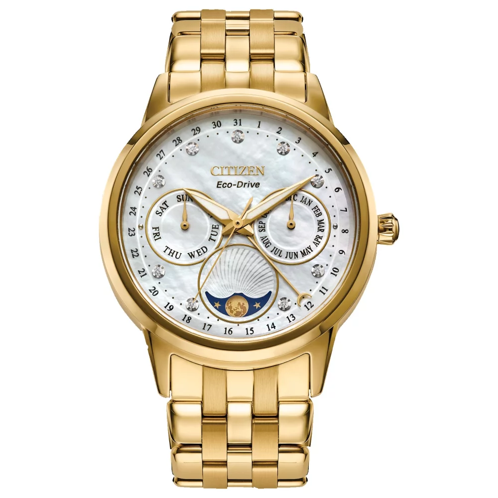 Montre Citizen® pour femme en or avec calendrier et indicateur de lune
