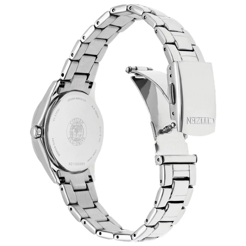 Montre Citizen® Silhouette Crystal pour femme en argent avec cadran rond rose.