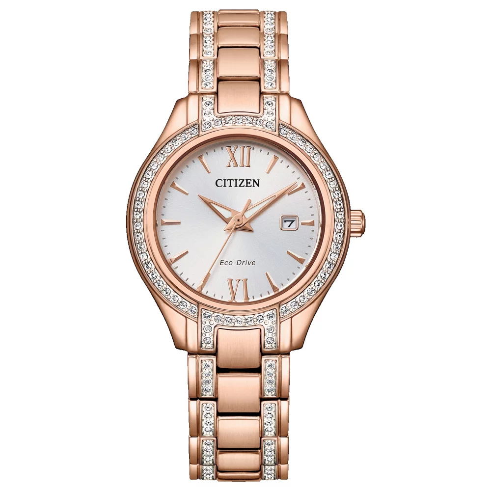 Citizen® Silhouette Crystal Women's Pink Gold Watch w/Round Silver White Dial