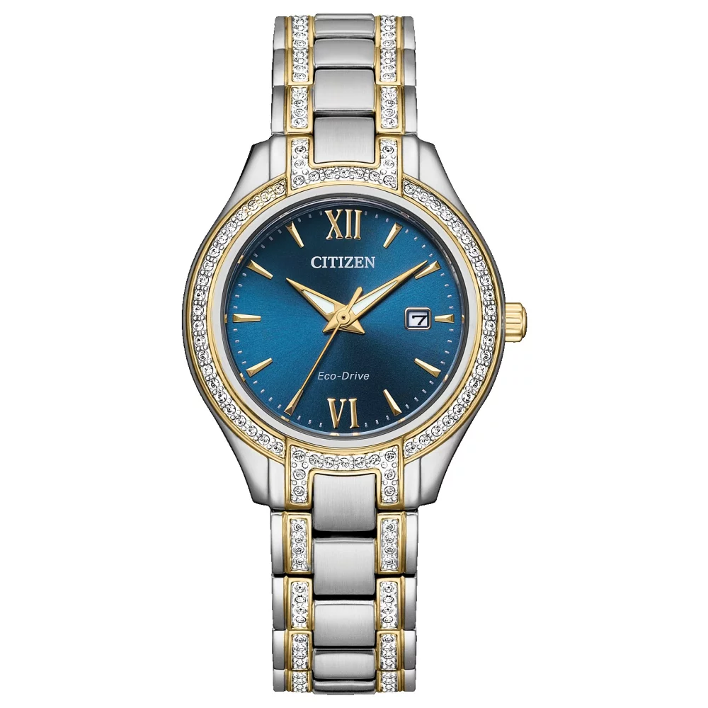 Citizen® Silhouette Crystal Women's Two-Tone Watch w/Round Navy Blue Dial
