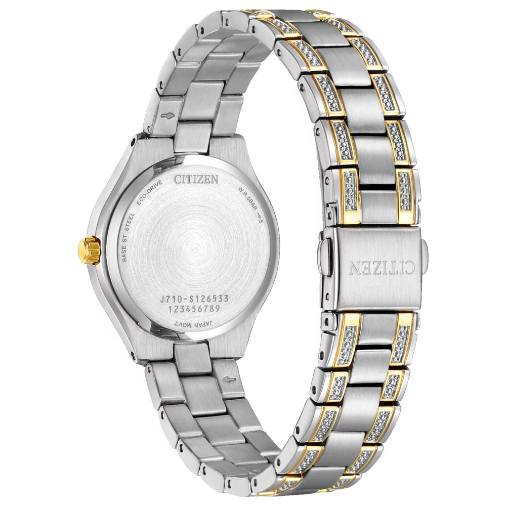 Montre pour femme Citizen® Silhouette Crystal en deux tons avec cadran rond bleu marine.
