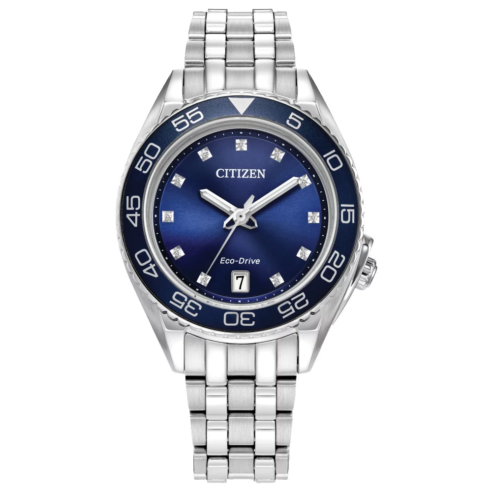 Citizen® Women's Silver Carson Watch w/Round Blue Dial