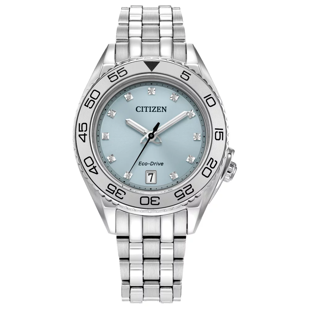 Citizen® Women's Silver Carson Watch w/Round Light Blue Dial