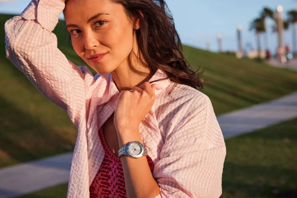 Citizen® Women's Silver Carson Watch w/Round Light Blue Dial
