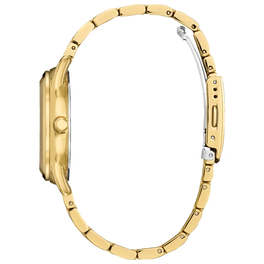 Montre classique Citizen® pour femme en or avec cadran rond noir.