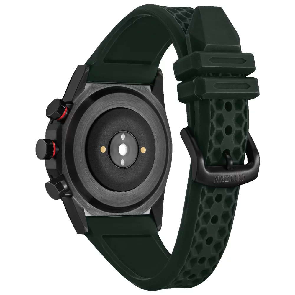 Collection de montres intelligentes Citizen® pour hommes, montre hybride intelligente CZ avec bracelet en silicone vert.