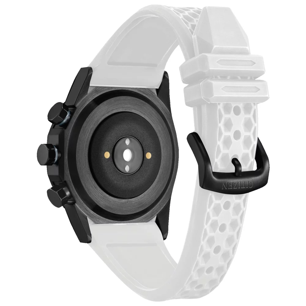 Collection de montres intelligentes Citizen® pour hommes, montre hybride intelligente CZ avec bracelet en silicone blanc.