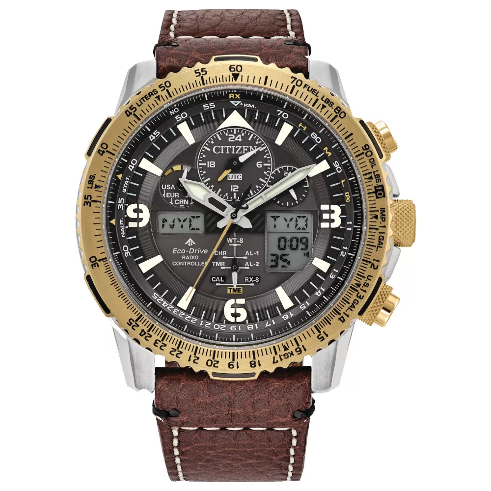 Montre Citizen® Promaster Air Collection pour homme Skyhawk A-T en or avec bracelet en cuir