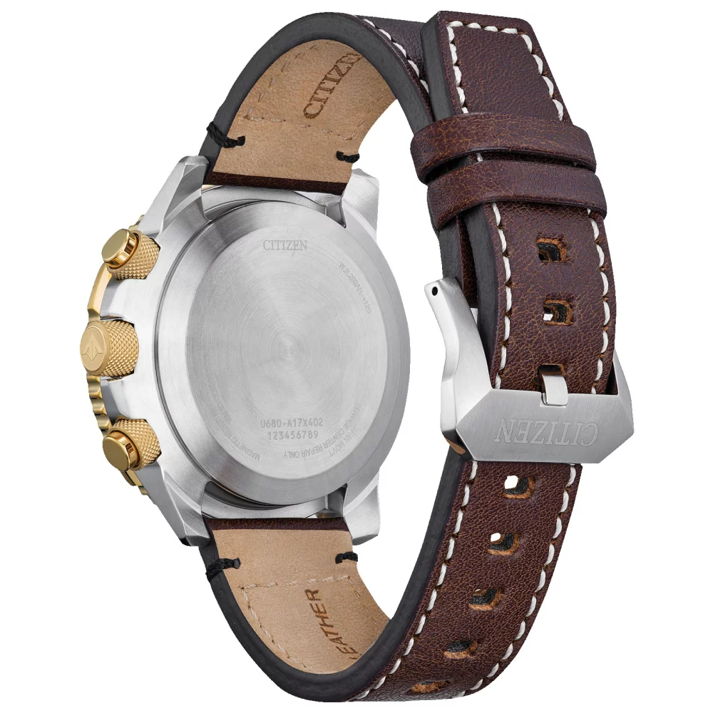 Montre Citizen® Promaster Air Collection pour homme Skyhawk A-T en or avec bracelet en cuir