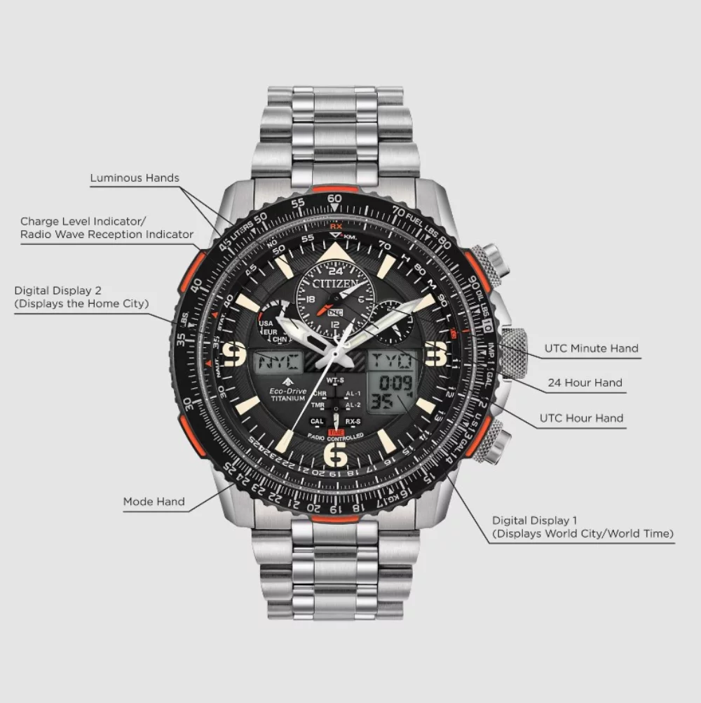 Montre Citizen® Promaster Air Collection Skyhawk A-T pour hommes avec accents orange.