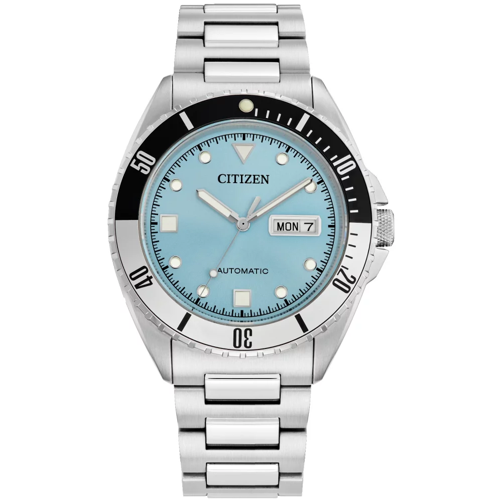 Citizen® Men's Silver Sport Automatic Watch w/Round Light Blue Dial