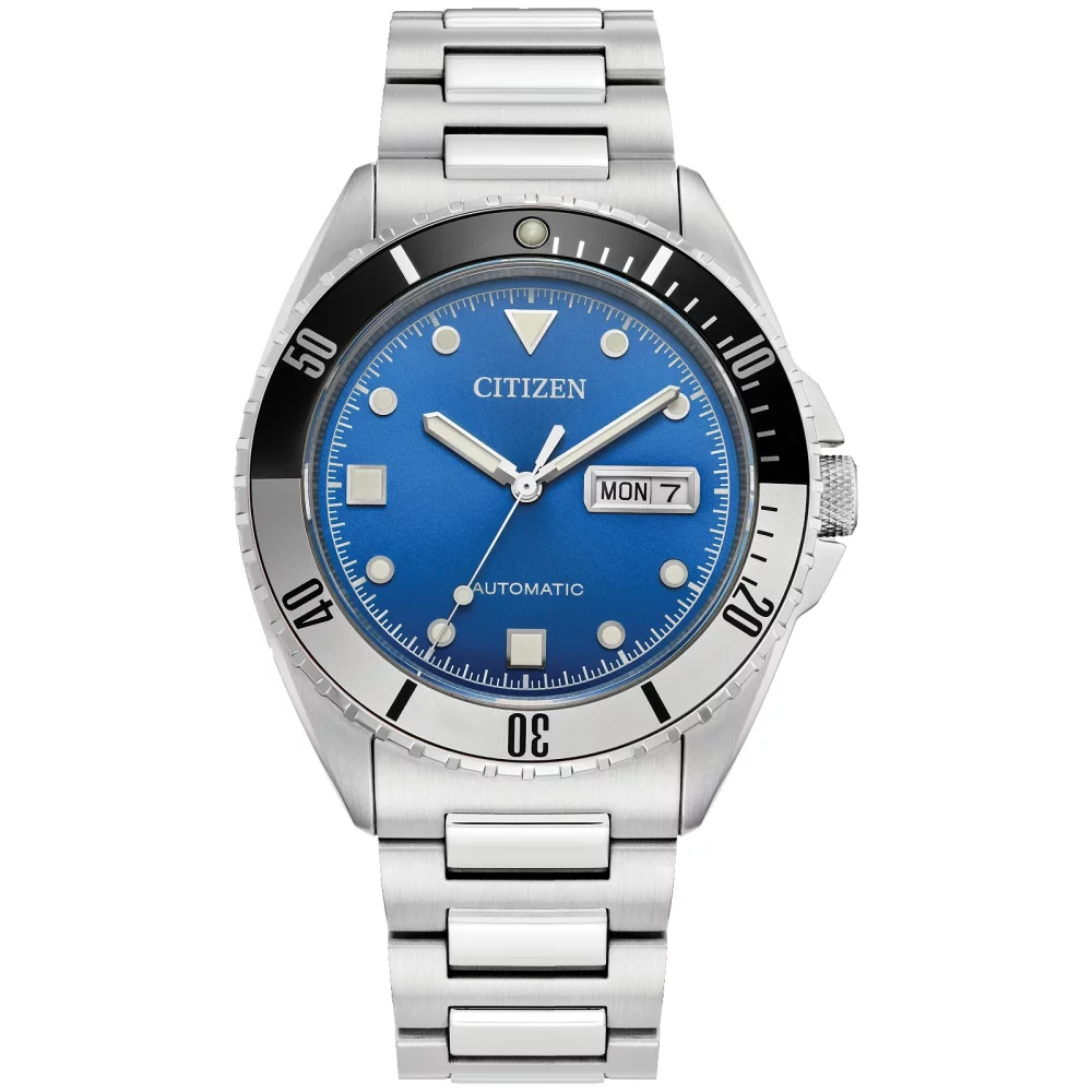 Citizen® Men's Silver Sport Automatic Watch w/Round Blue Dial