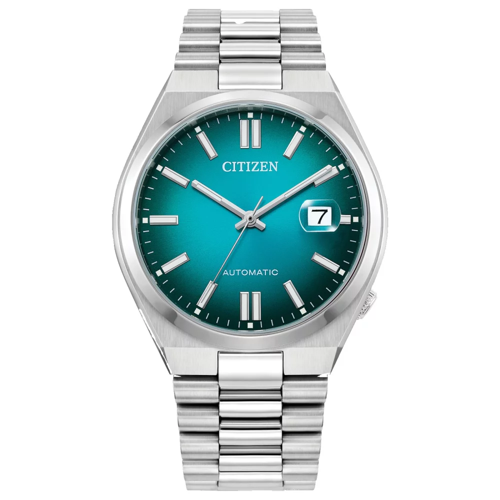 Montre automatique pour homme de la collection Citizen® "Tsuyosa" avec cadran rond dégradé bleu sarcelle.
