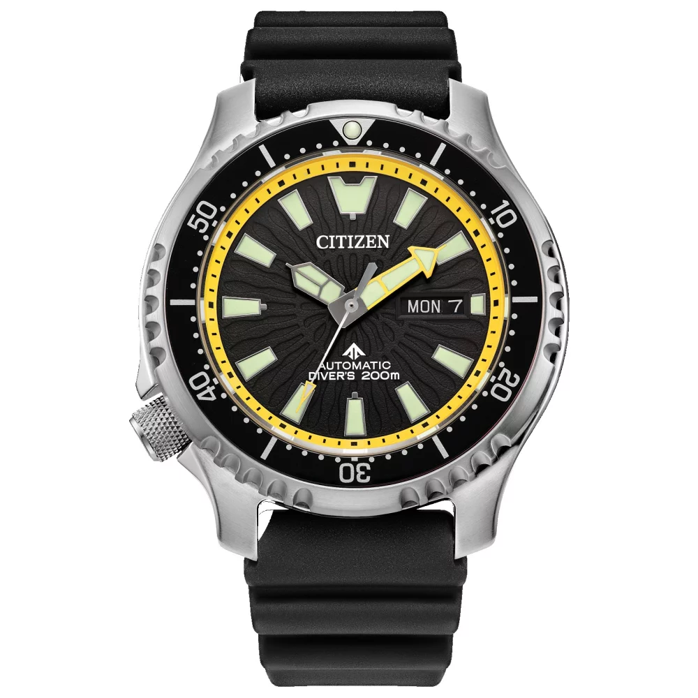 Montre Citizen® Promaster Dive Automatic Collection pour homme avec accents jaunes.