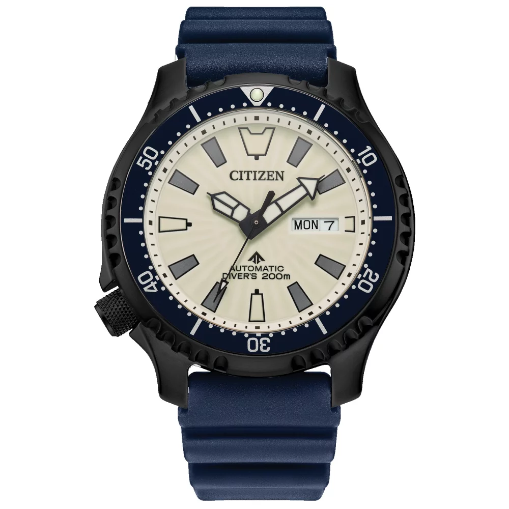 Montre Citizen® Promaster Dive Automatic Collection pour homme avec bracelet en polyuréthane noir et bleu.