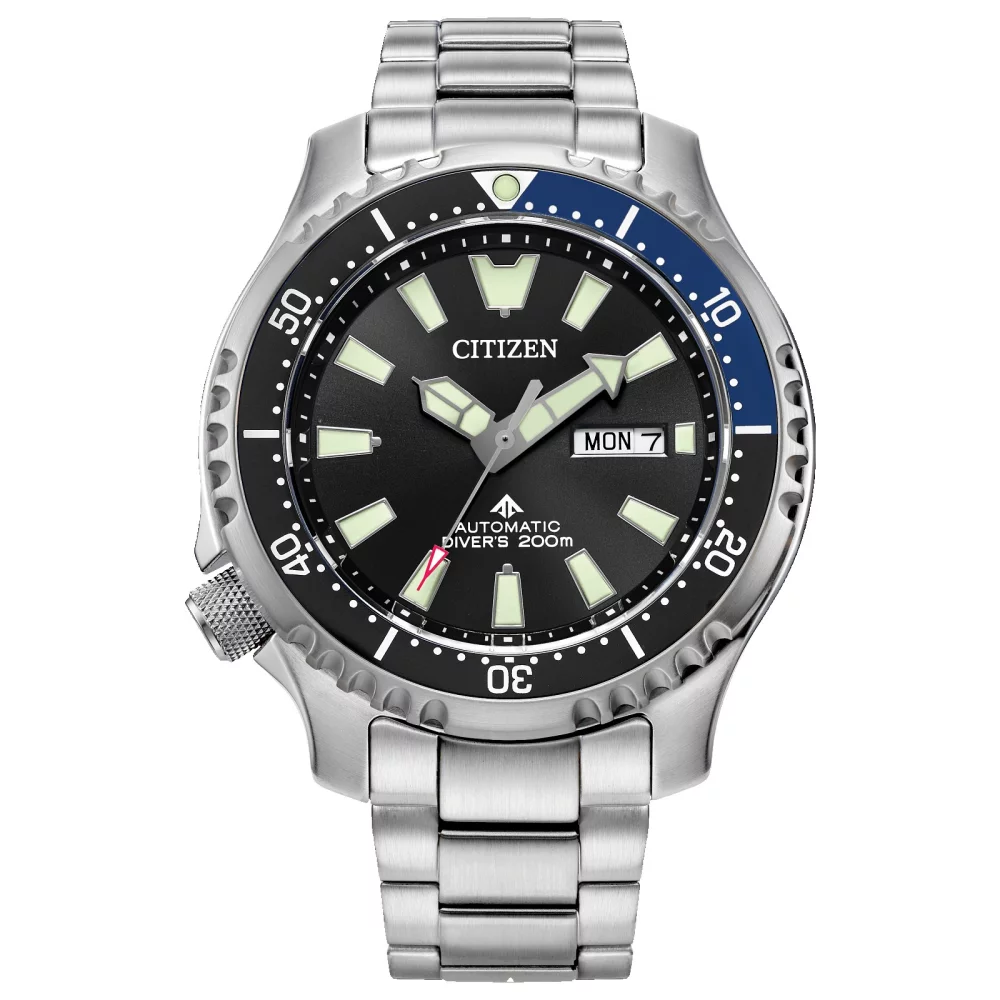 Montre Citizen® Promaster Dive Automatic Collection pour homme en argent avec cadran noir rond.