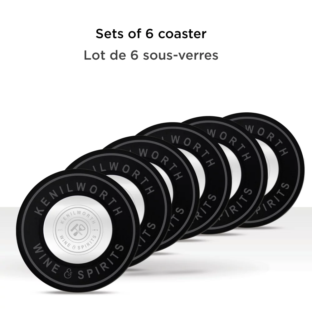 Ensemble de six dessous de verre ronds gravés.