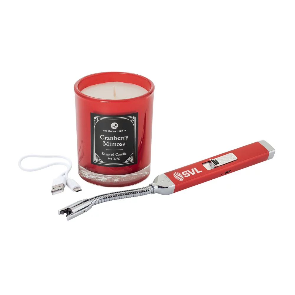 Ensemble cadeau Zippo® Candy Apple Red avec allume-bougie rechargeable et bougie Cranberry Mimosa de 8 oz