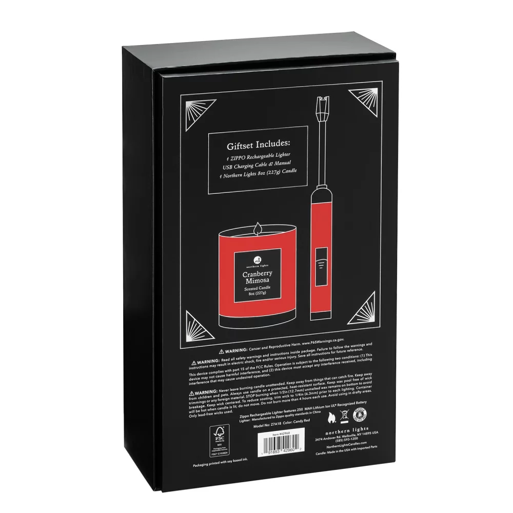 Ensemble cadeau Zippo® Candy Apple Red avec allume-bougie rechargeable et bougie Cranberry Mimosa de 8 oz