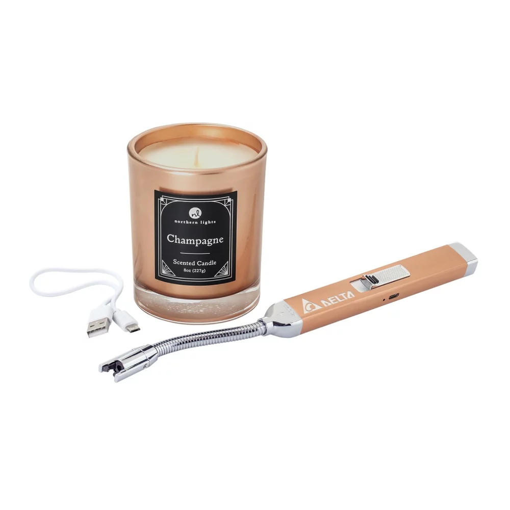Ensemble cadeau allume-bougie rechargeable Zippo® Rose Gold et bougie de champagne de 8 oz