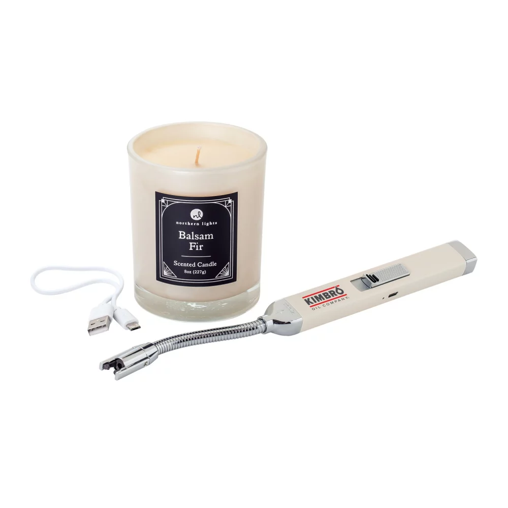 Ensemble cadeau Zippo® Champagne avec allume-bougie rechargeable et bougie de sapin baumier de 8 oz