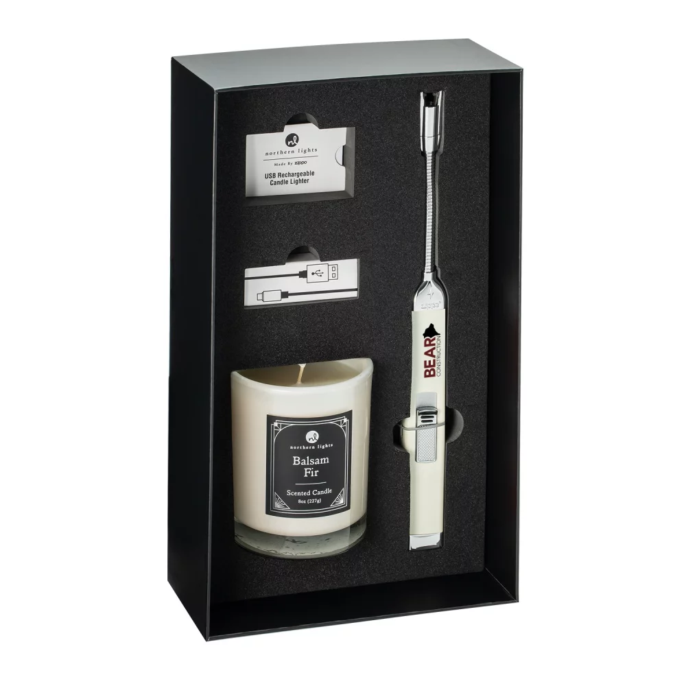 Ensemble cadeau Zippo® Champagne avec allume-bougie rechargeable et bougie de sapin baumier de 8 oz