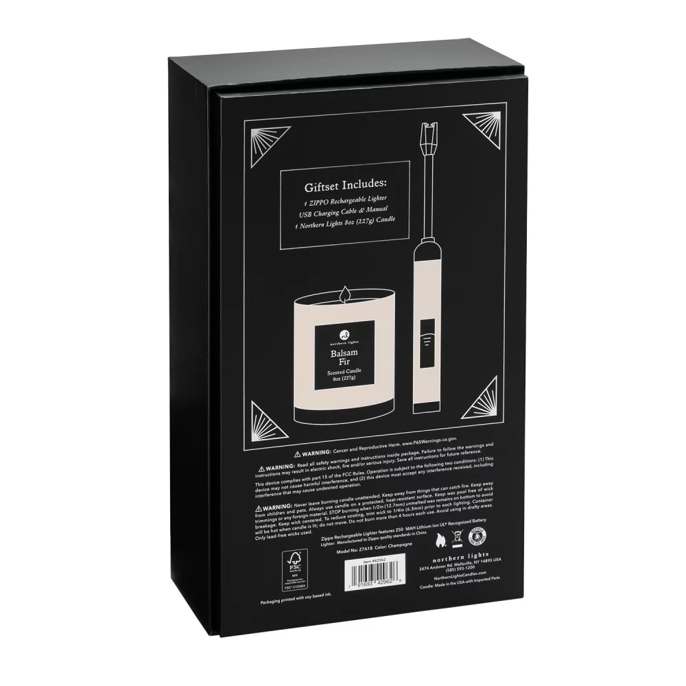 Zippo® Champagne Rechargeable Candle Lighter & 8 oz Balsam Fir Candle Gift Set