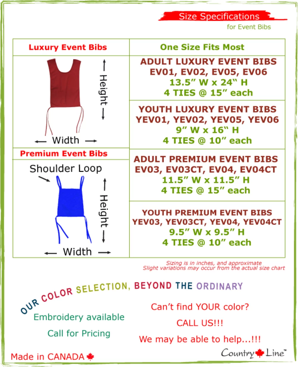 Canadian Made Deluxe Event Bib with shoulder loop