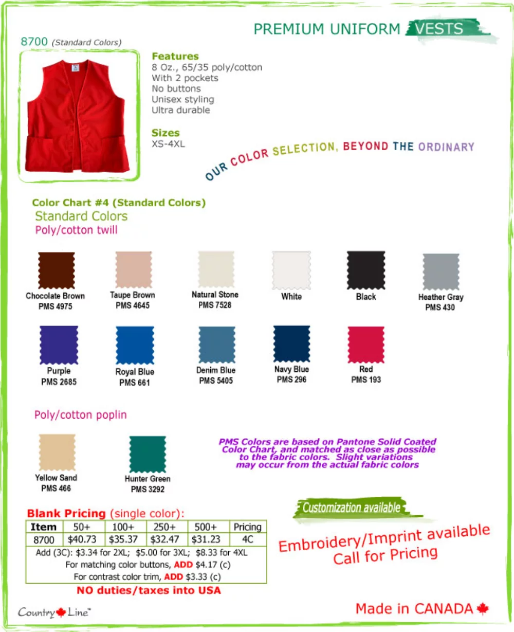 Canadian Made Deluxe Uniform Vests