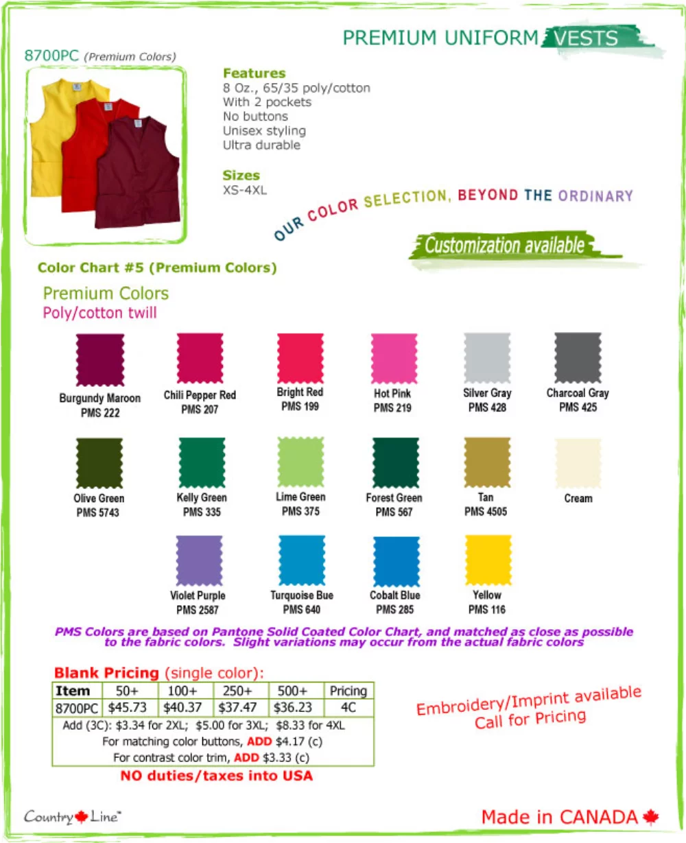 Gilets de uniforme de luxe fabriqués au Canada