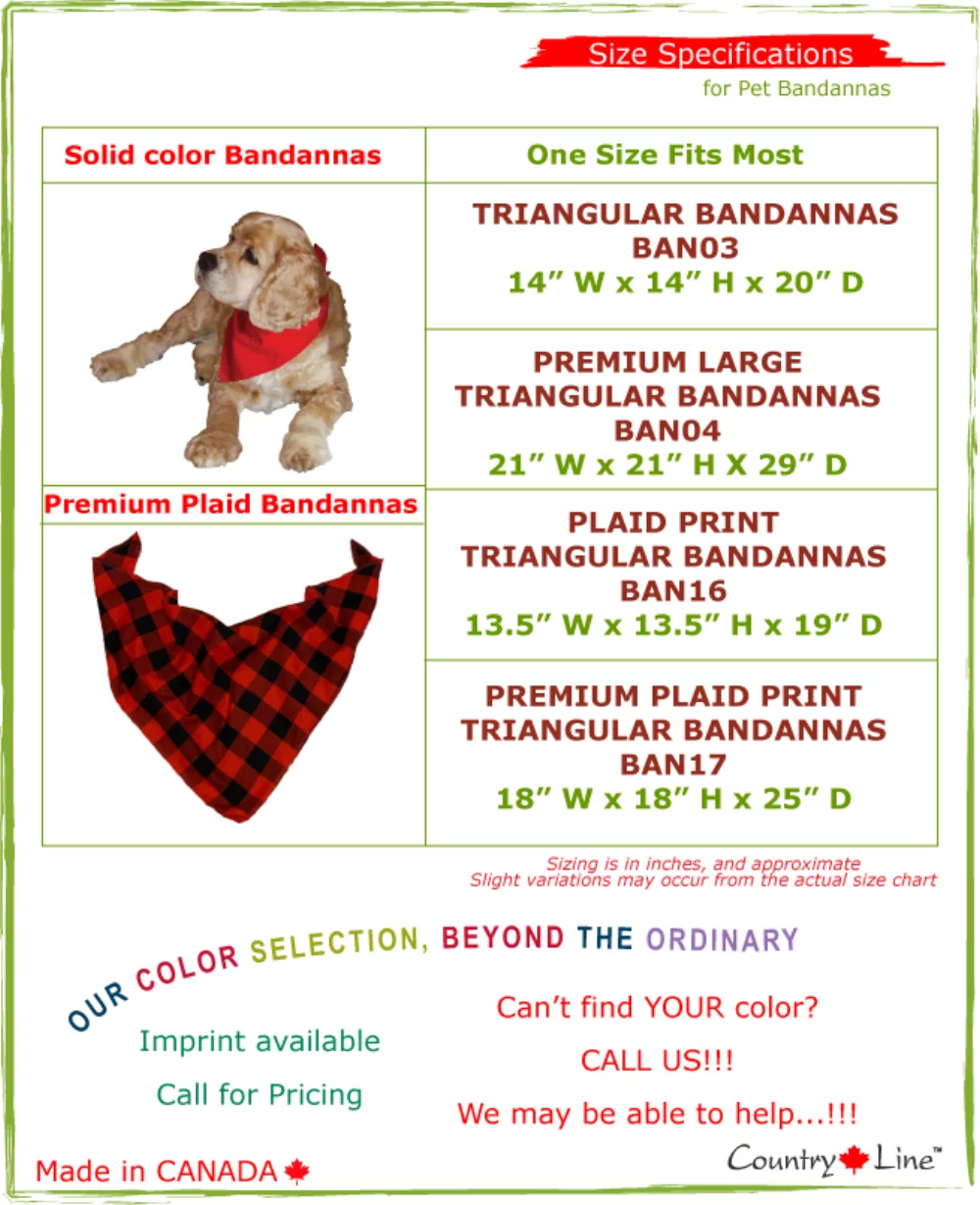 Large Canadian Made Premium Plaid Pet Bandannas