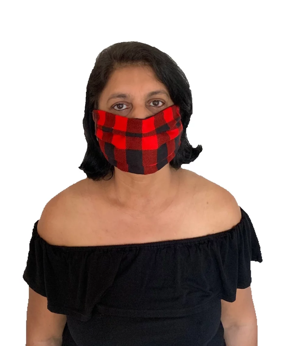 Masques en tissu à carreaux de luxe en coton fabriqués au Canada.