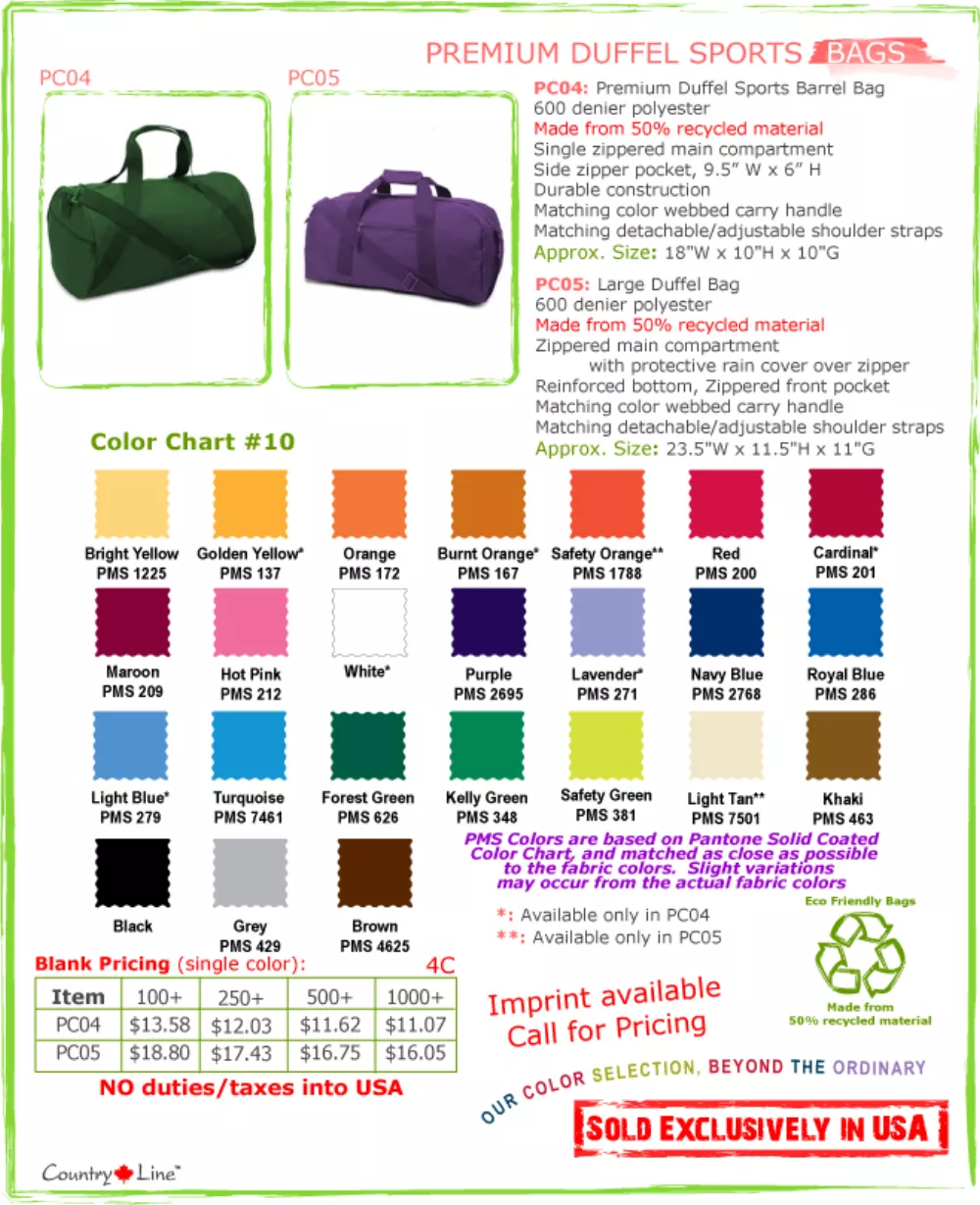 Eco Friendly Premium Large Duffel Bags