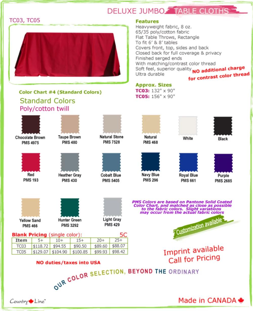 Canadian made Deluxe Jumbo Table Cloth