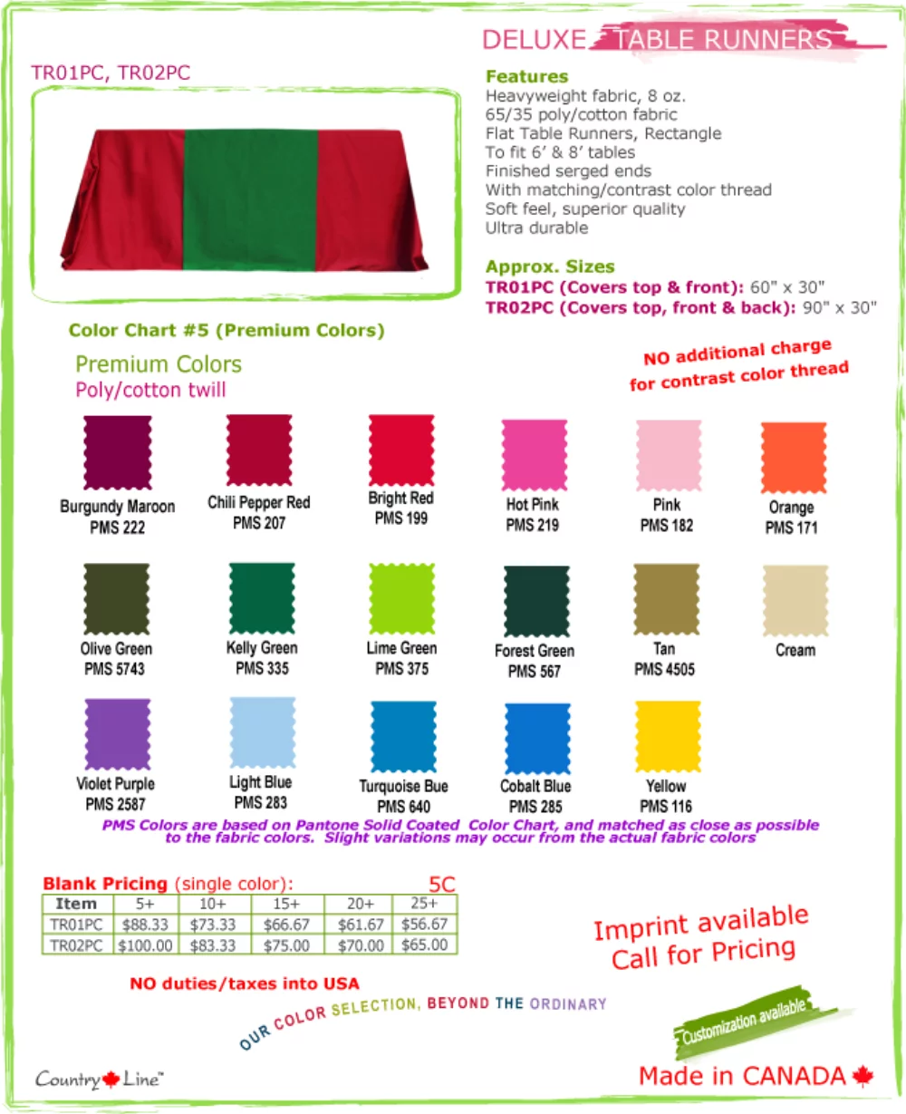 Canadian made Deluxe Table Runner