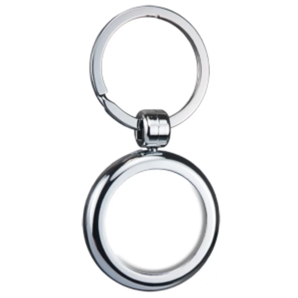 Porte-clés rond chromé à double face avec dôme budgétaire