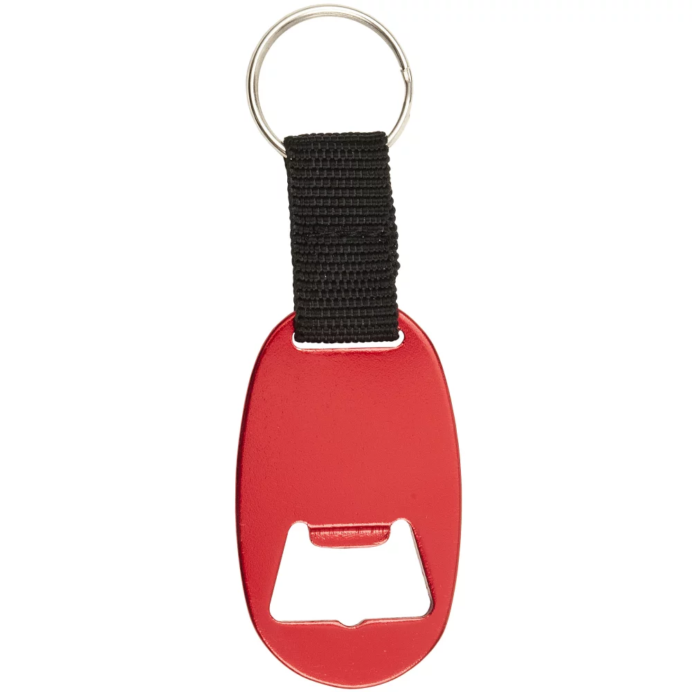 Ouvre-bouteille ovale en aluminium avec anneau porte-clés