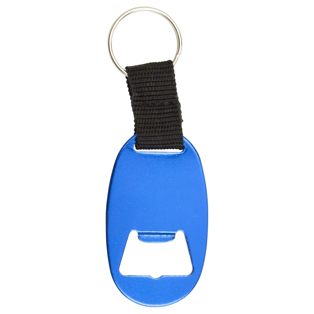 Ouvre-bouteille ovale en aluminium avec anneau porte-clés
