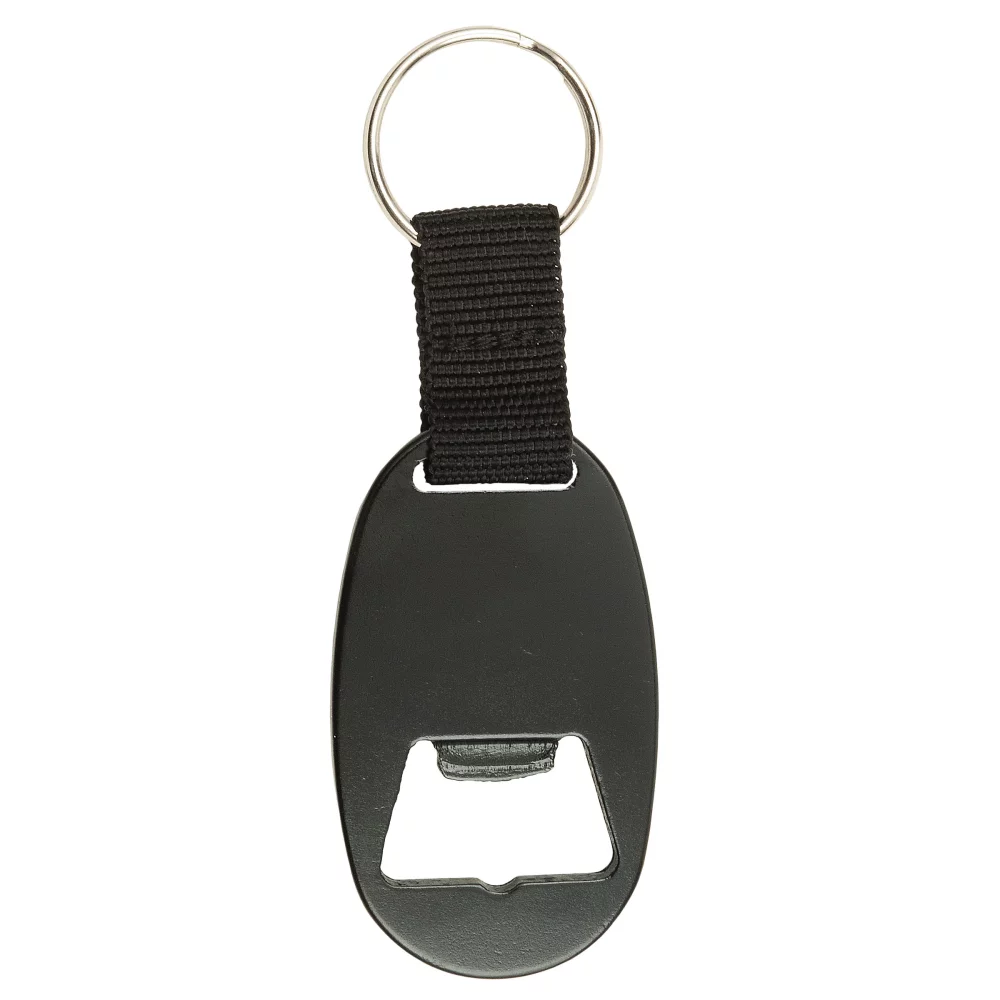 Ouvre-bouteille ovale en aluminium avec anneau porte-clés