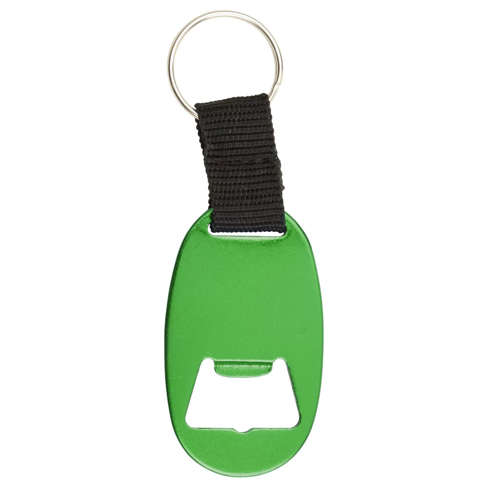 Ouvre-bouteille ovale en aluminium avec anneau porte-clés